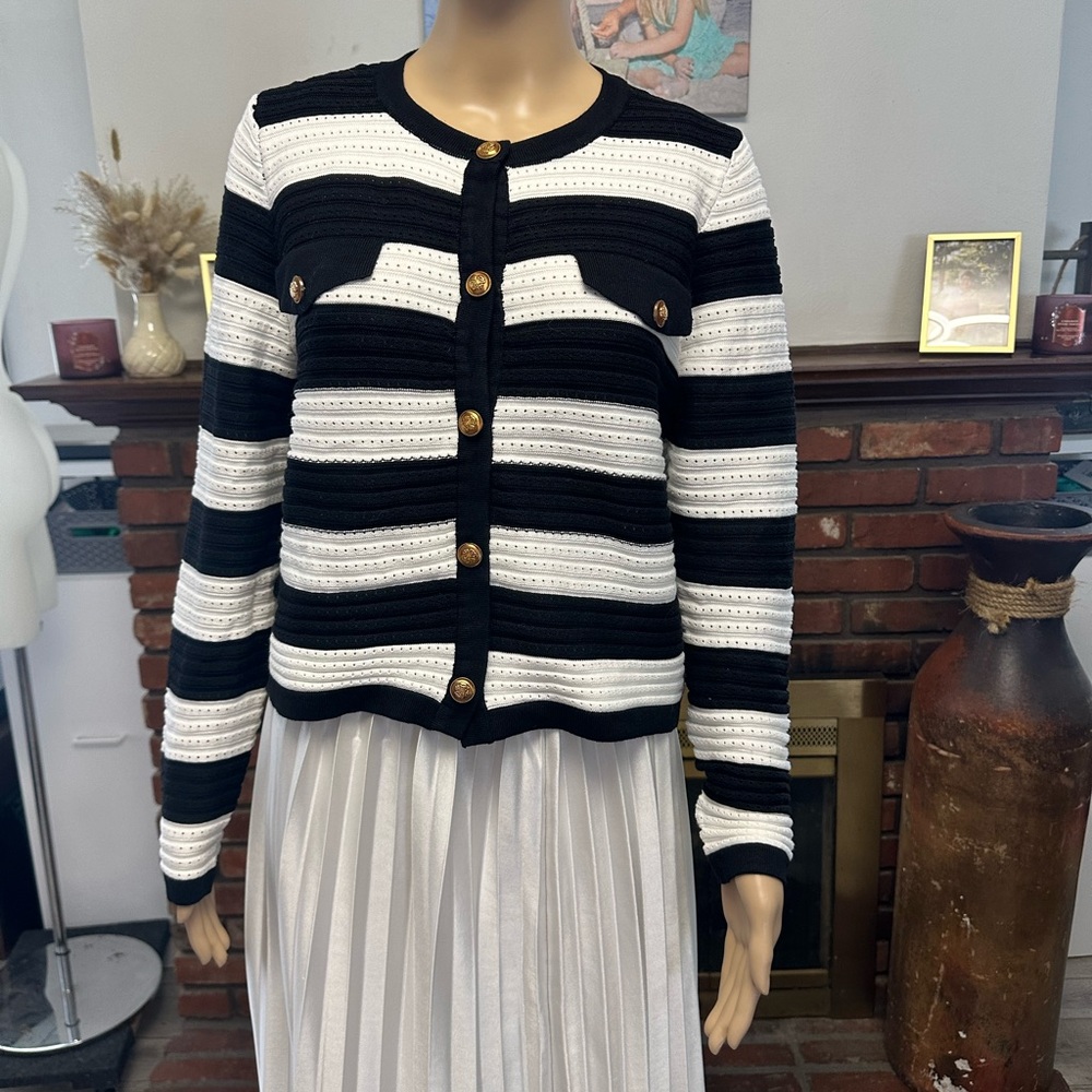 Grace Karin Black and White Striped Cardigan